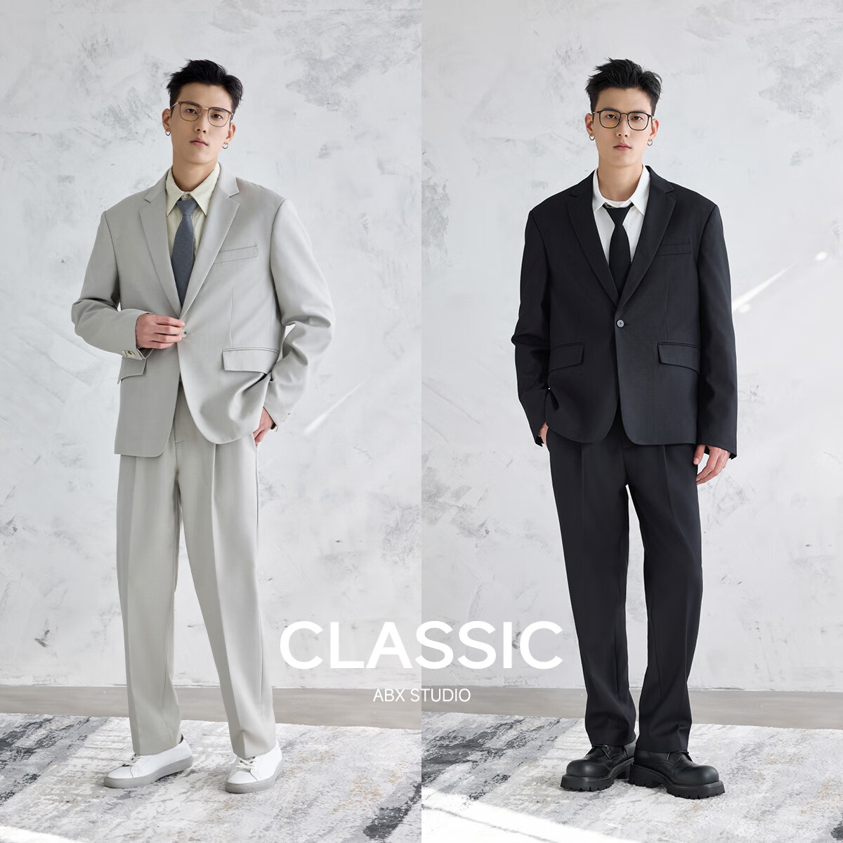 a.b.x【不易皱羊毛混纺面料】春秋季平驳领一粒扣直摆休闲小西装 男款
黑色 2XL