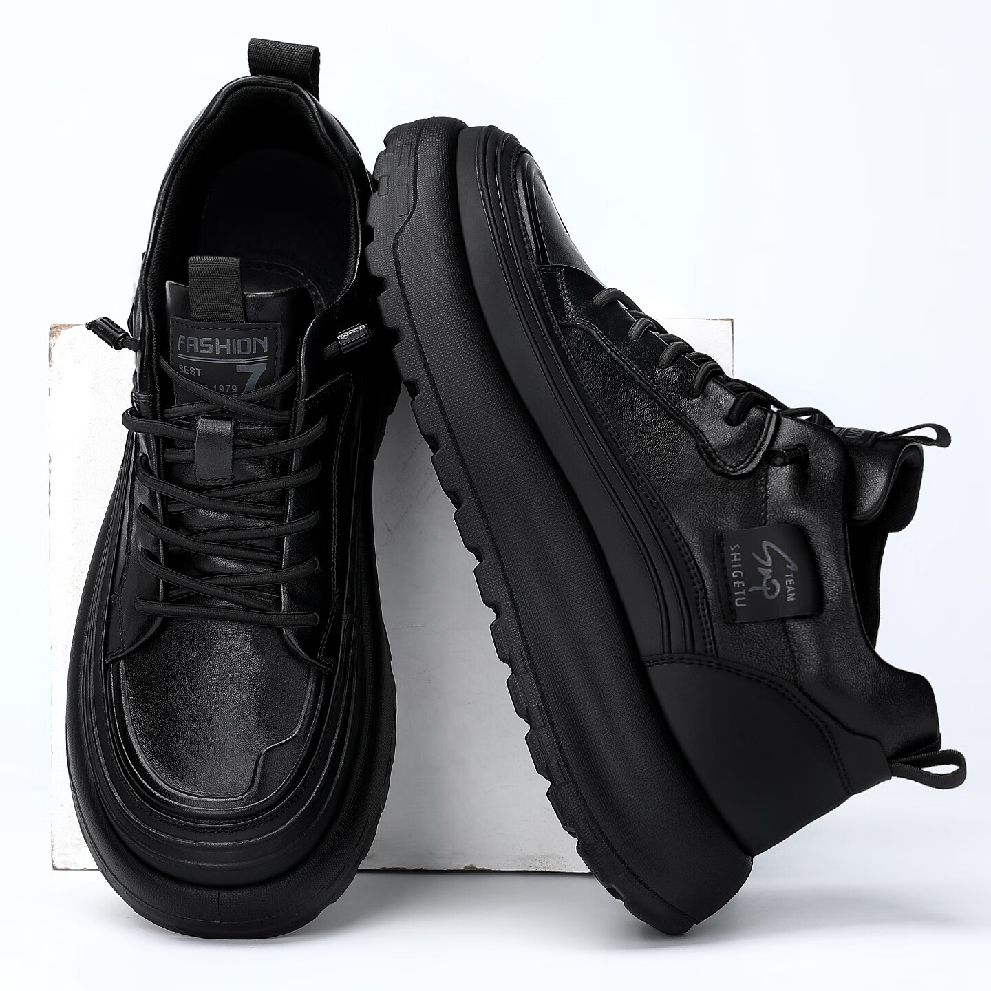 Q ZHIHE品牌男鞋新款真皮板鞋厚底耐磨防滑运动鞋男士休闲登山鞋 黑色四季款【皮鞋码】 44 (270mm)