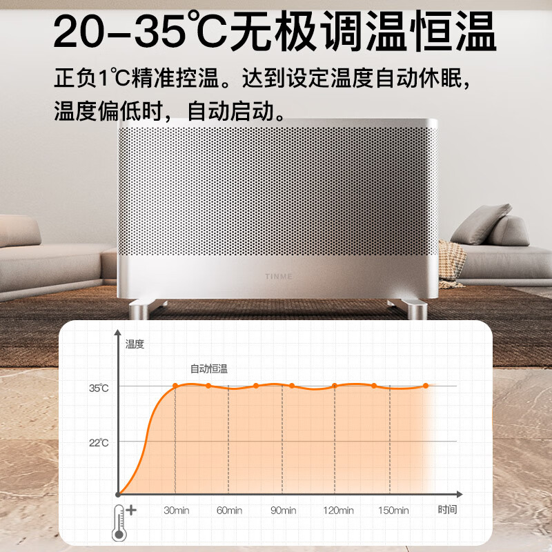 TINME取暖器家用暖风机电暖气暖风机石墨烯取暖器大功率落地式电暖器取暖器客厅浴室暖气全屋取暖大面积 M8-大客厅-2匹-全金属变频35度速热