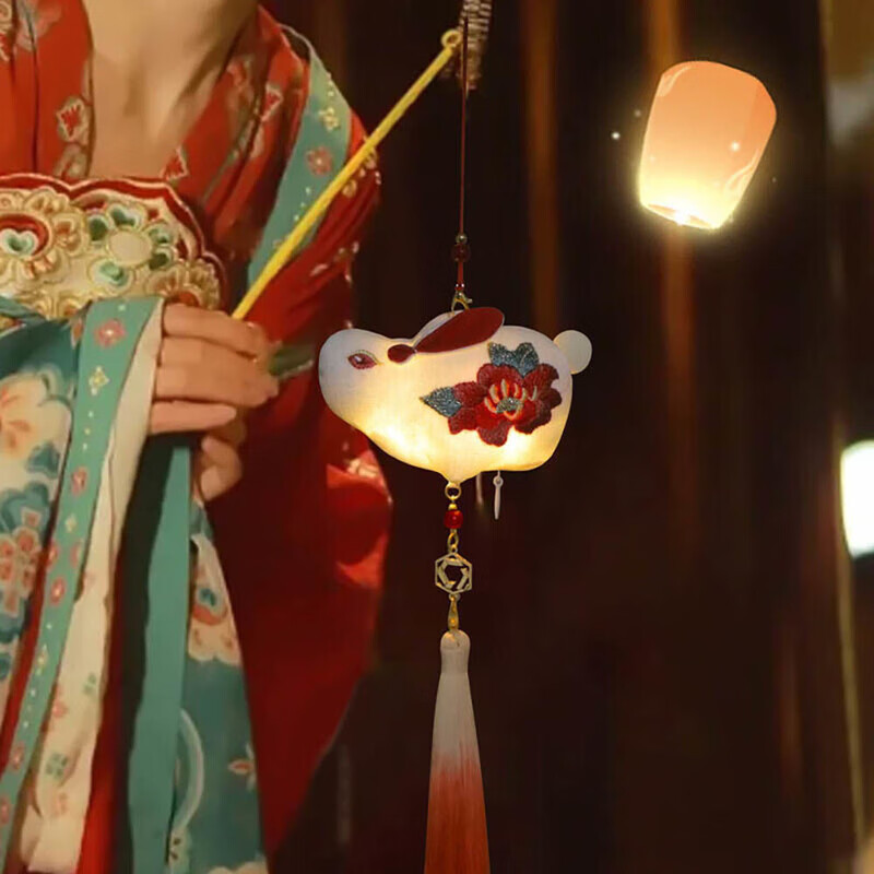 中秋節(jié)花燈中秋節(jié)兔子花燈香囊刺繡掛件立體禁步掛脖隨身小香包漢 兔子花燈紅色+燈絲+提桿 0cm 空袋