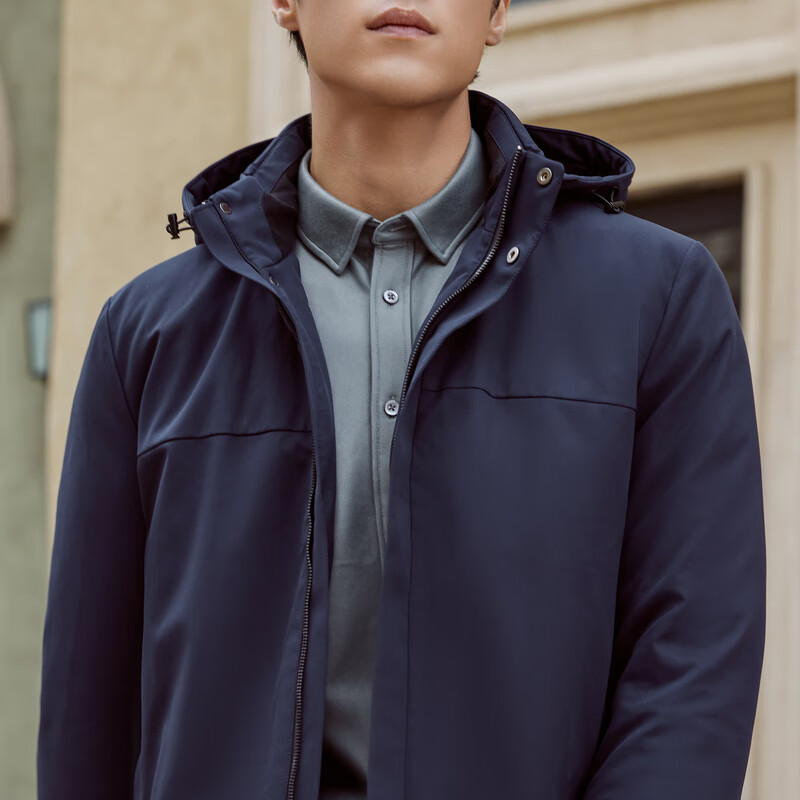 雅戈尔羽绒服男士秋冬【长款连帽90鹅绒】中青年商务休闲保暖外套 藏青VLYD419889FTA XL 180/100A