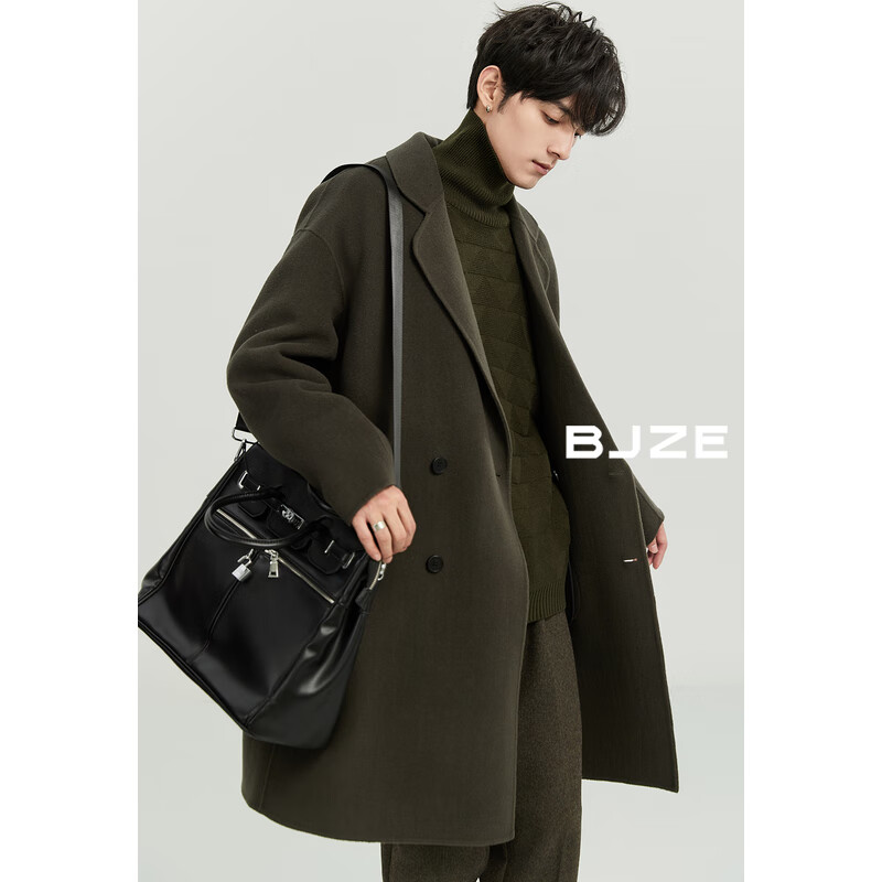伯爵卓尔【清仓】70羊毛双面呢大衣男中长款 森林绿 S (165)