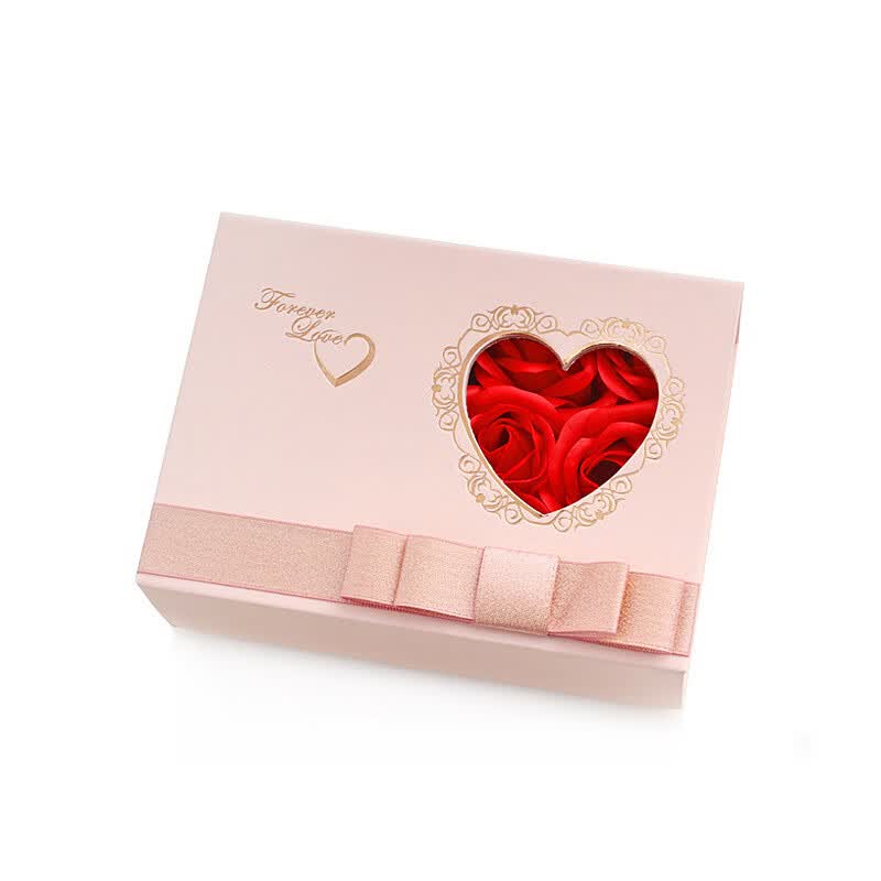 礼盒现货翻盖首饰盒双层吊坠戒指项链收纳纸盒 粉色 心形镂空丝带首饰