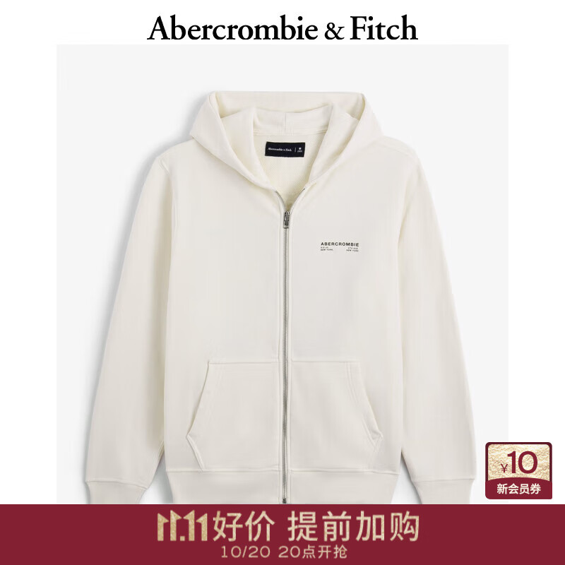 Abercrombie &amp; Fitch男装女装情侣装25春秋毛圈布LOGO宽松连帽卫衣外套122-5254 奶油白 L (180/108A)