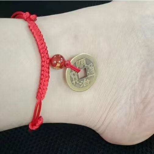 铜钱脚链五帝钱金刚结脚链女红绳玛瑙生肖本命年脚绳男 玛瑙生肖鼠