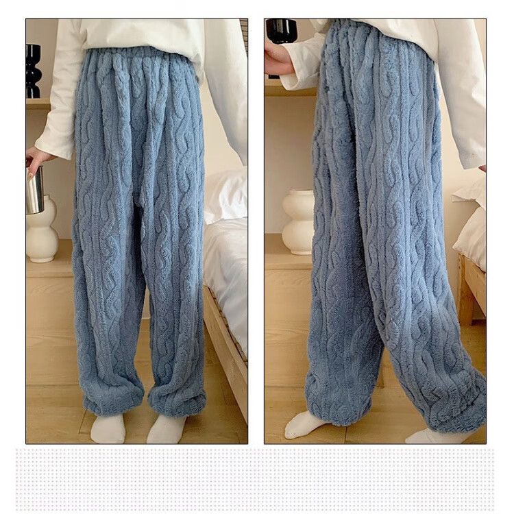 诗莉奥（SHILIAO）法兰绒睡裤女式珊瑚绒加绒加厚保暖提花家居裤秋冬束脚宽松毛绒裤 蜜桃红 均码 【80-140斤】