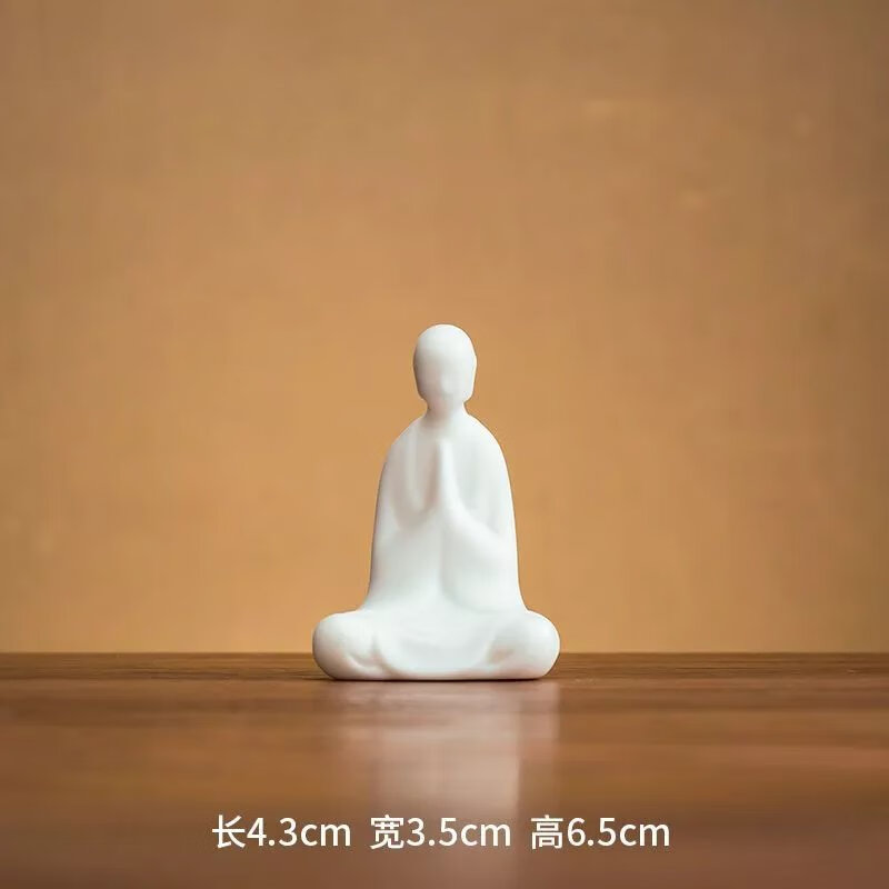 禅意白瓷人物中式小和尚茶宠茶道配件陶瓷无相佛盆景鱼缸装饰摆 (静心