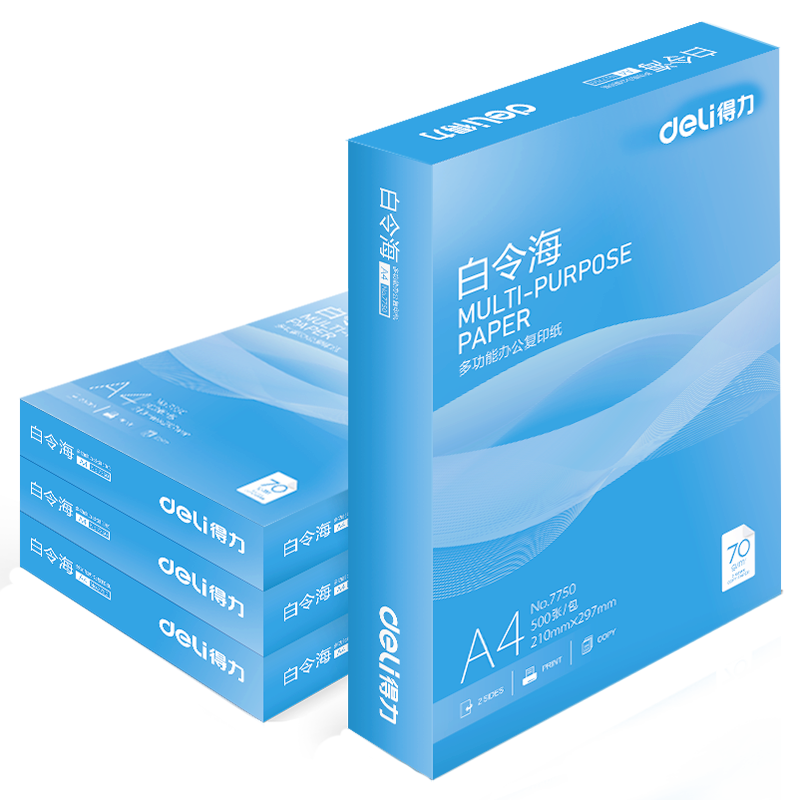 得力（deli）白令海A4打印纸 70g500张*4包一箱 双面高性价比复印纸 整箱2000张7773【经济热销】