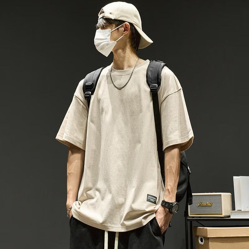 formrcy衣服男装春夏胖人t恤圆领潮牌inst恤男日系宽松重磅素色半袖