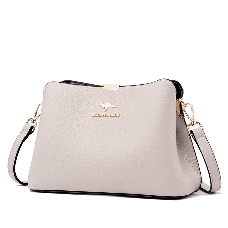 高档包包2024新款中年妈妈女士单肩斜挎包春季牛皮小包包软皮 浅米灰