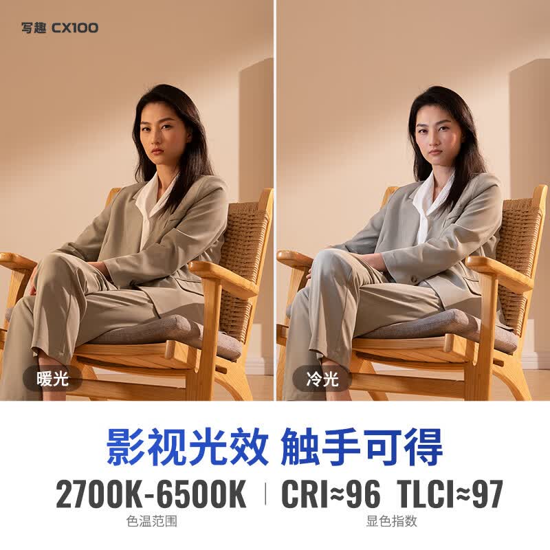 智云CX100补光灯 100W摄影口袋灯直播间专业手持便携单反相机手机美颜户外视频室内常亮灯cob 写趣CX100 标准套装送赠品
