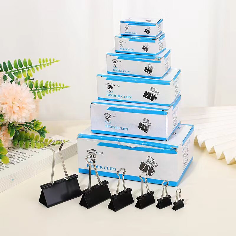 黑色盒装长尾夹金属票夹财务收纳燕尾夹办公文具试卷文件鱼尾铁夹 1