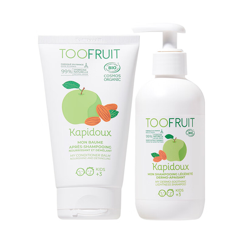TOOFRUIT多果肤有机儿童洗发水3-6-12岁净头屑止痒无硅油青少年学生200ml 【洗发护发CP】洗发水+青苹果护发素