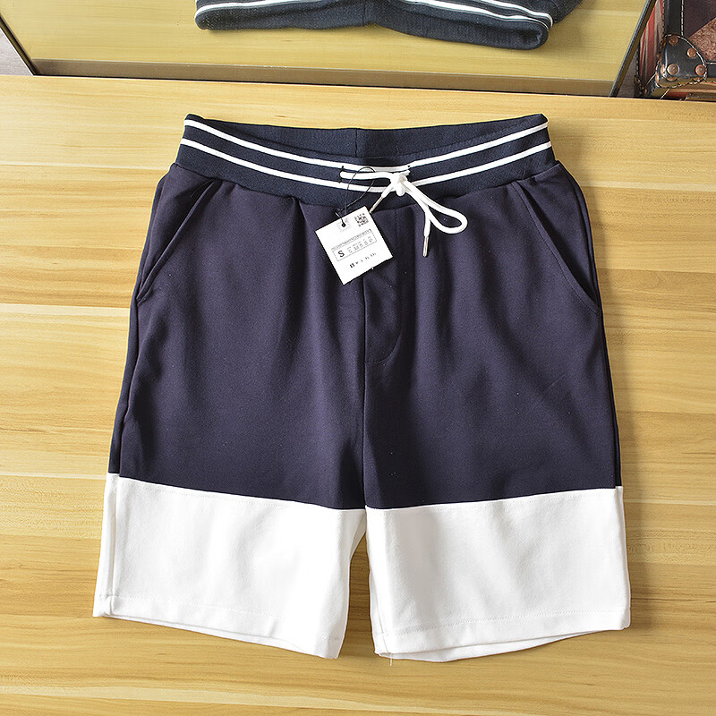 西班牙剪标拼接运动短裤尾单夏季宽松休闲沙滩裤中裤男 图色418 s