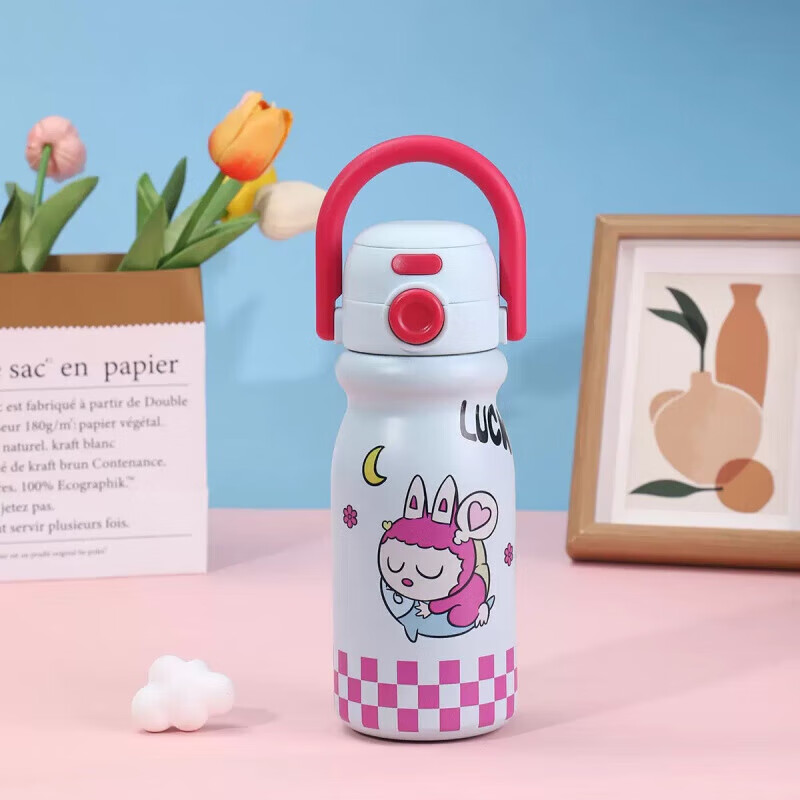 DEATKN德国儿童保温杯学生上学专用男女孩2025新款高颜值不锈钢吸管 316不锈钢拉布布-蓝色 500ml