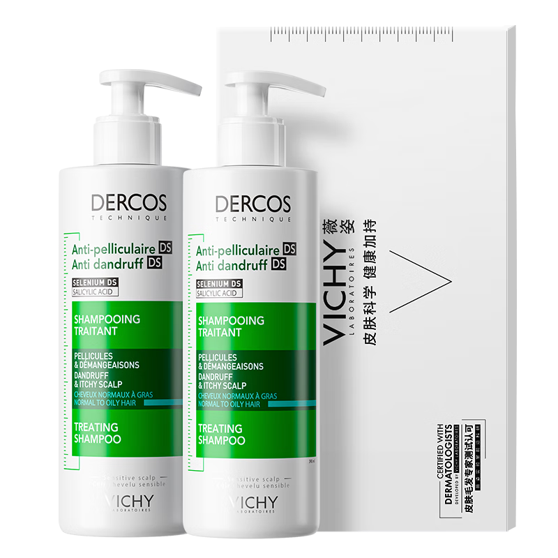 薇姿（VICHY）绿标去屑洗发水1%二硫化硒控油去屑洗发水柔顺390ml*2支装