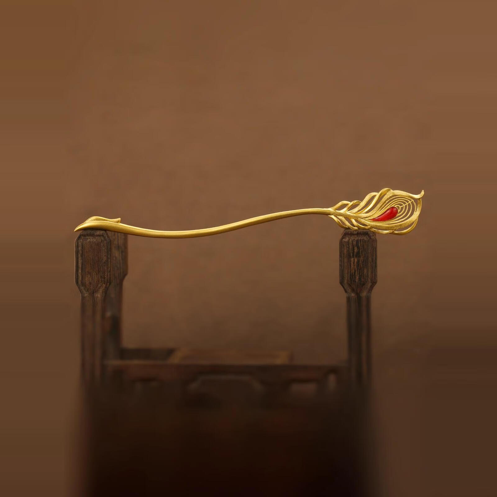 dha古法黄金色女新中式花丝珐琅凤钗凤凰羽毛簪子婚嫁风头饰 凤羽发簪