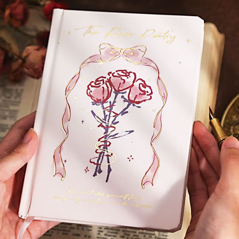 玩控 精美笔记本手账本彩页插画日记本可爱手帐记事本玫瑰史诗 爱意