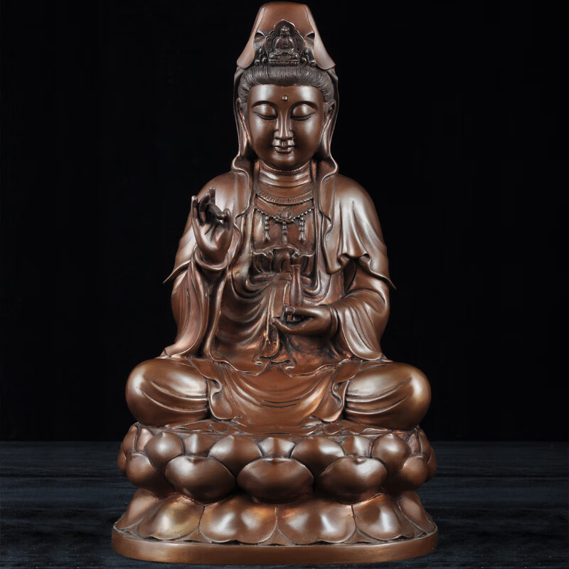 净艺坊紫铜观音摆件南海观世音佛像坐莲像居家佛堂寺庙 30#观音 紫铜 聚fy