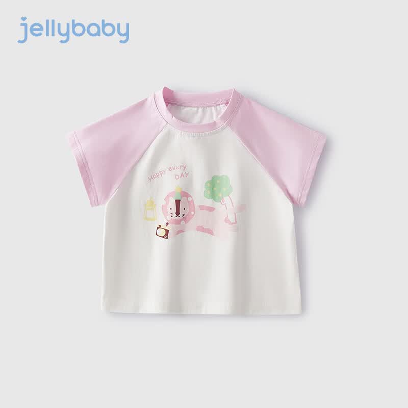 JELLYBABY儿童夏装短袖t恤男童夏季休闲卡通衣服女宝薄款童装6宝宝夏日上衣 紫色 100