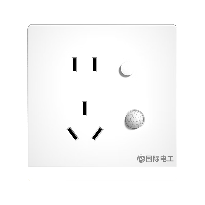 國際電工暗裝86型人體感應(yīng)地腳燈白五孔插座式小夜燈入戶門臥室起夜床頭 五孔插座感應(yīng)小夜燈【白色】