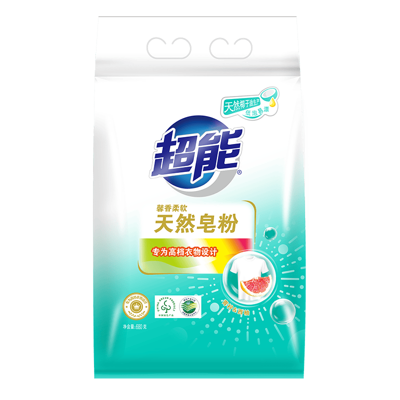 超能 馨香柔软天然皂粉 青柠西柚香 680g 天然椰油 温和无刺激
