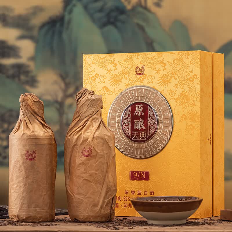 泸州老窖股份出品 原酿天典9N 浓香型白酒 二十四节气文化 高端绸布礼盒 52%vol 500mL 2瓶 赠礼袋