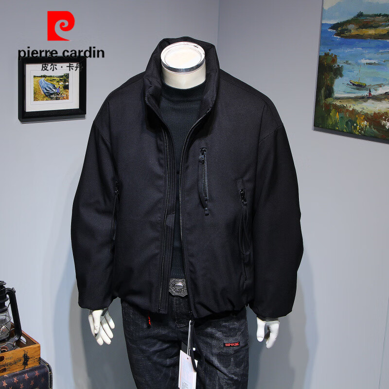 皮尔卡丹冬季新款羽绒服男韩版宽松立领白鸭绒外套潮流青年休闲男装羽绒潮 黑色 M