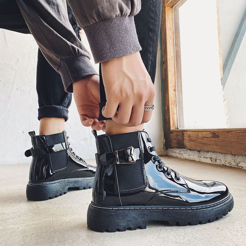 雾绡二十厘米增高鞋马丁靴cos春冬新款厚底男韩版潮流学生百搭高帮皮