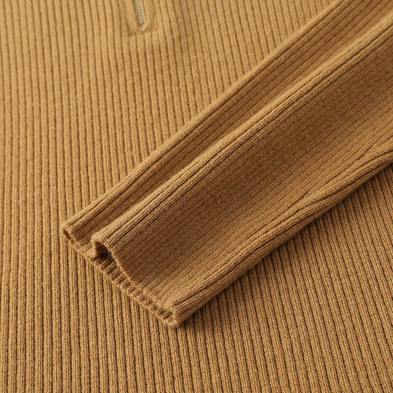 恒源祥弹力修身羊毛衫女冬季新款拉链翻领套头毛衣休闲纯色内搭针织衫女 中星驼 M /165/88A