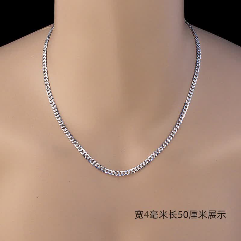 dolv男士铂金项链925银镀白金男士潮古巴链嘻哈简约韩版女银饰锁骨情