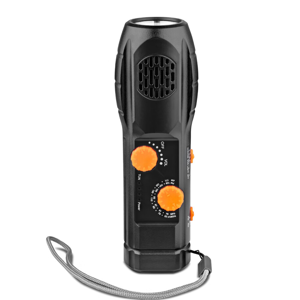 手摇发充电amfm两波收音机led手电筒手动应急多功能充电手电 黑色