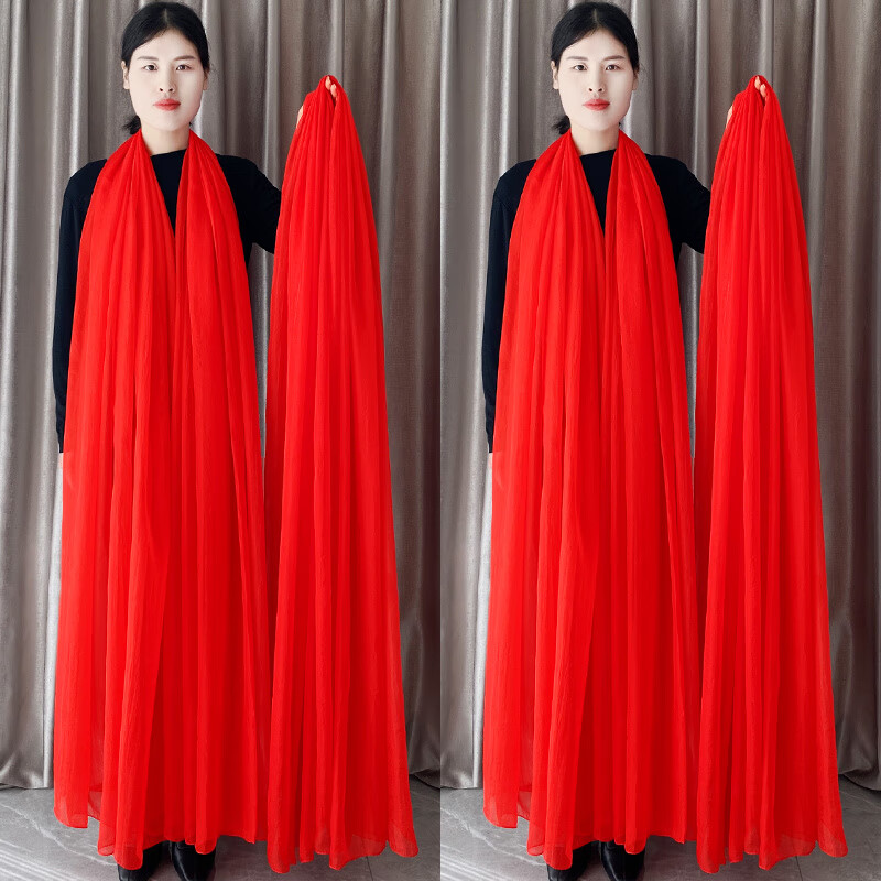 润华年中国红丝巾女冬款红色围巾薄款广场舞长款纱巾防晒沙滩巾披肩两用 中国红【主图色】 长1.75米+0.7米宽