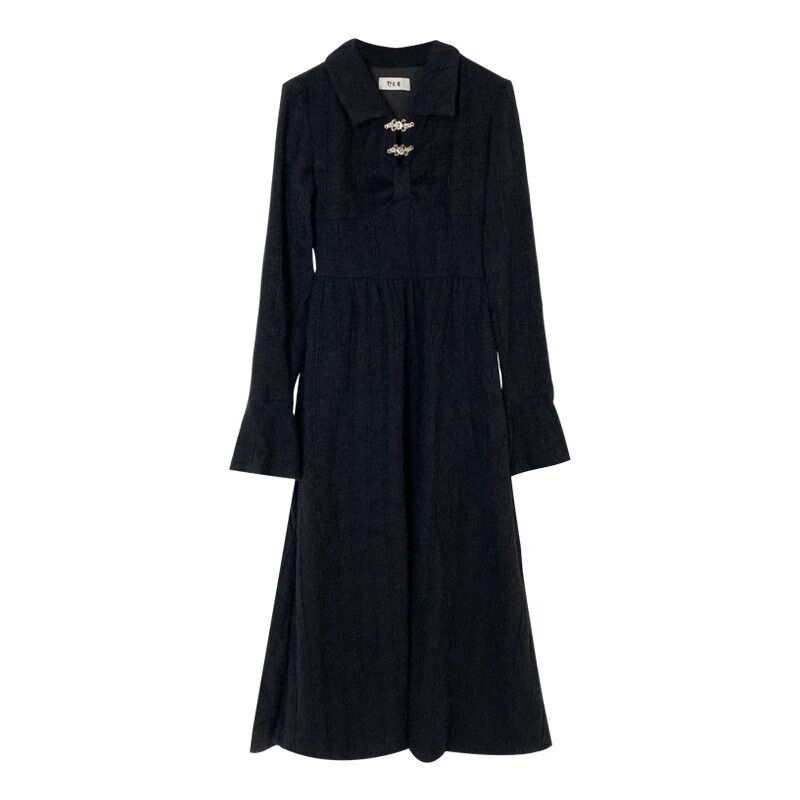 矢向允硕女装新中式赫本风女长裙早春新款感气质长袖针织连衣裙森系初