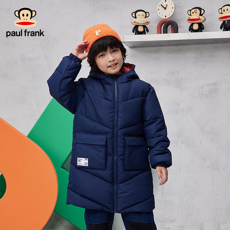 大嘴猴（paul frank）童装儿童棉服2025秋冬款保暖舒适中大童百搭休闲长款外套 014B藏蓝 140