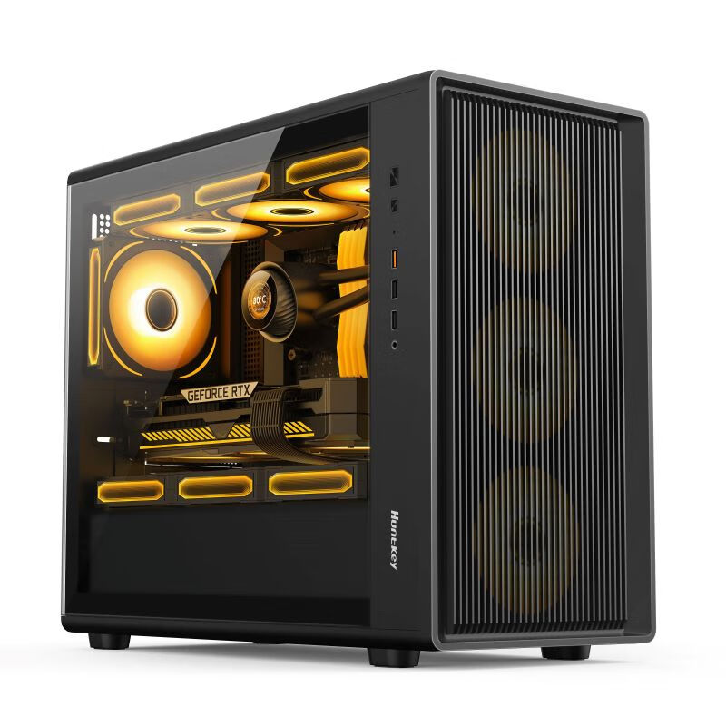 航嘉（Huntkey）G63战戟  玻璃侧透机箱  GS680C台式主机电脑游戏机箱 支持M-ATX主板/360水冷/卡扣式快拆侧板 G63黑色+ARGB风扇*12（7正5反）