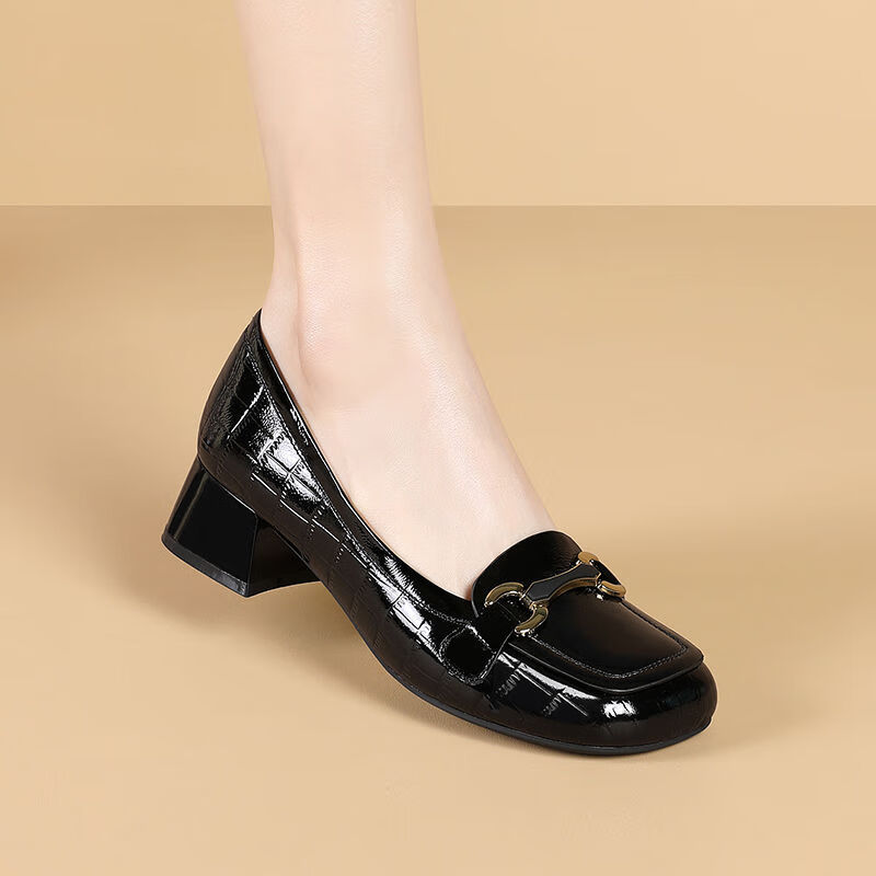 确不凡喜婆婆穿旗袍高跟瓢鞋夏款真皮小皮鞋女秋季款舒适舒适气质休闲