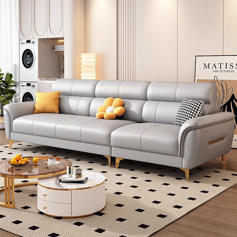 简约典2026新款沙发客厅奶油风猫抓皮现代简约小户型头层真皮组合沙发 5号浅绿色【真皮】海绵版 多人位 360cm