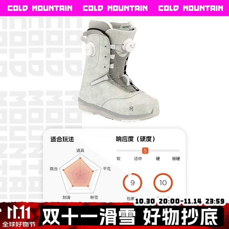 NITRO冷山滑雪鞋CROWN尼卓单板滑雪鞋限量款全能舒适滑雪靴女2526新款 25/26现货 CROWN BOA浅灰(热销推荐) 36 (230mm)
