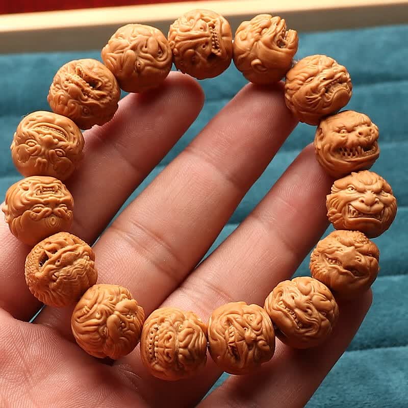 mppmck野生老料猴头桃核雕刻十二生肖守护神恶僧手串本命佛文玩多圈