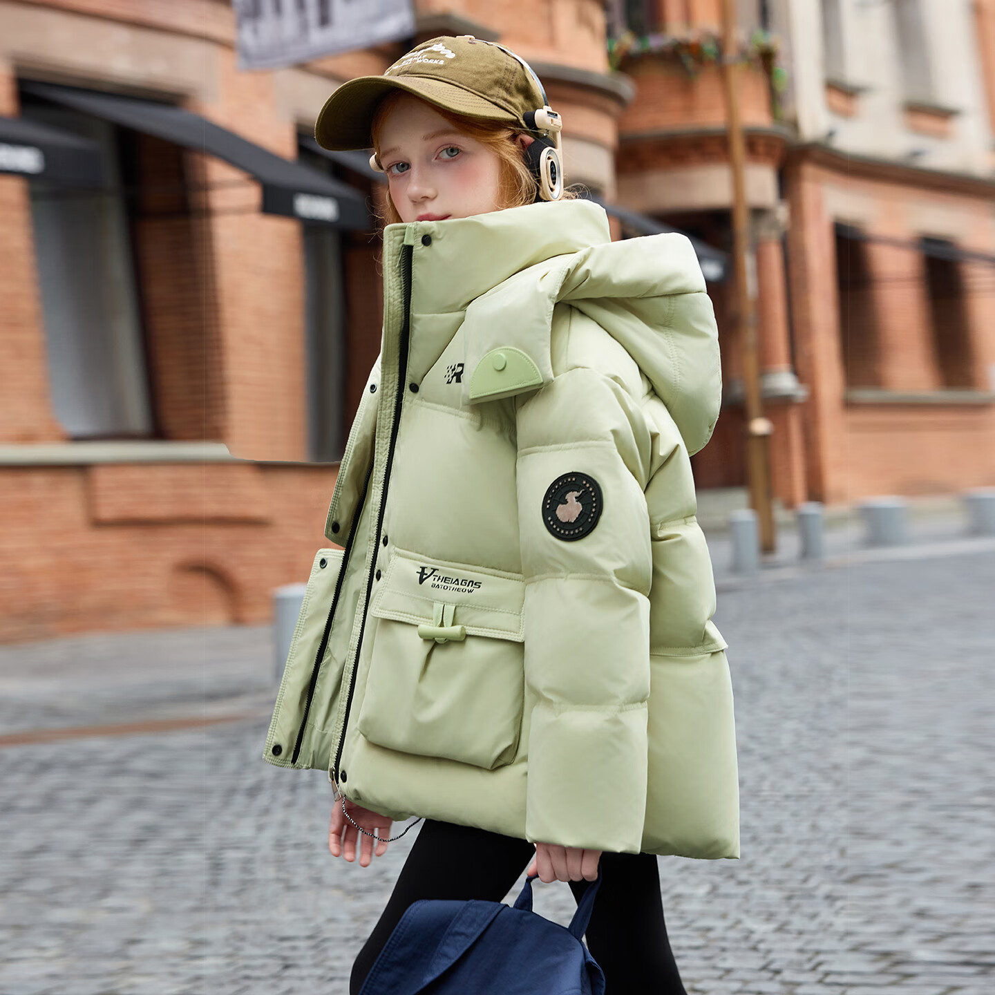 ABC KAIA冬季女童羽绒服2025新款儿童洋气加厚保暖外套加厚白鸭绒中长款 绿色 160