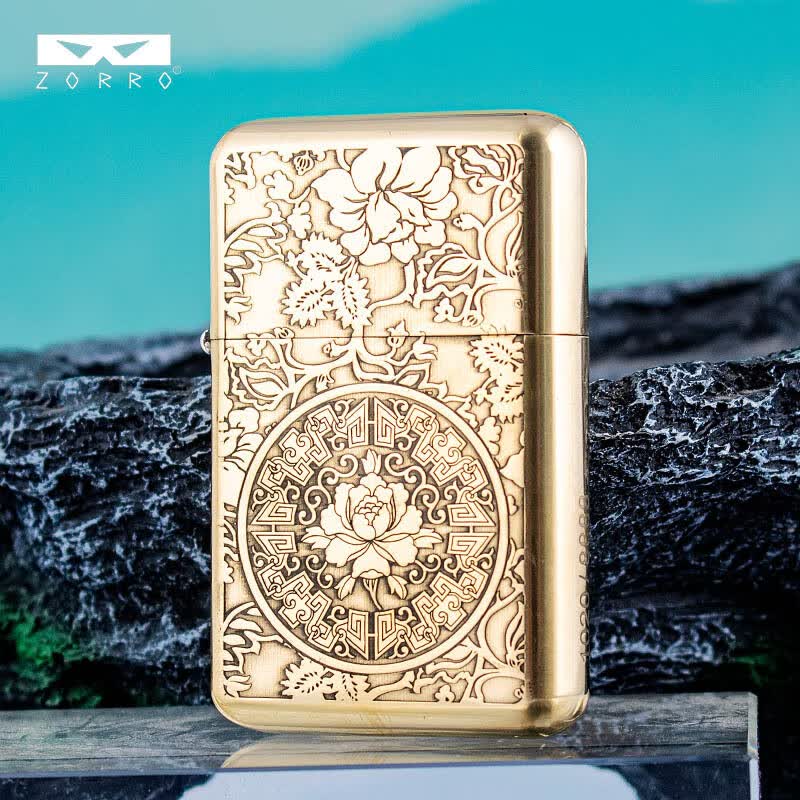 佐罗(ZORRO)新款790三代打火机薄款手感机原铜山鬼花钱煤油打火机送男友礼物 原铜牡丹 单机(自备煤油才能打着 )