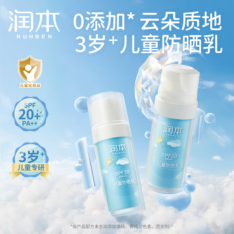 润本儿童防晒霜宝宝婴儿专用夏季防晒隔离紫外线男女童面霜小孩防晒乳 儿童防晒乳30ml