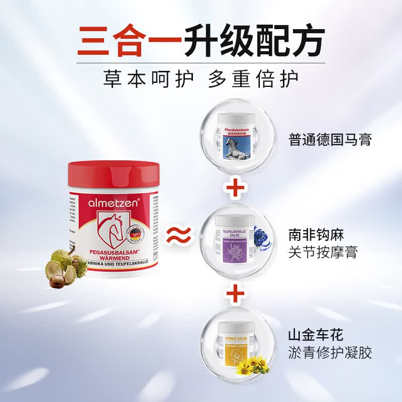 阿尔美森德国马膏白金版官方原装进口马油马栗膏身体肌肉关节按摩膏热凝胶 热感马膏 3*3mL 德国PZN认证