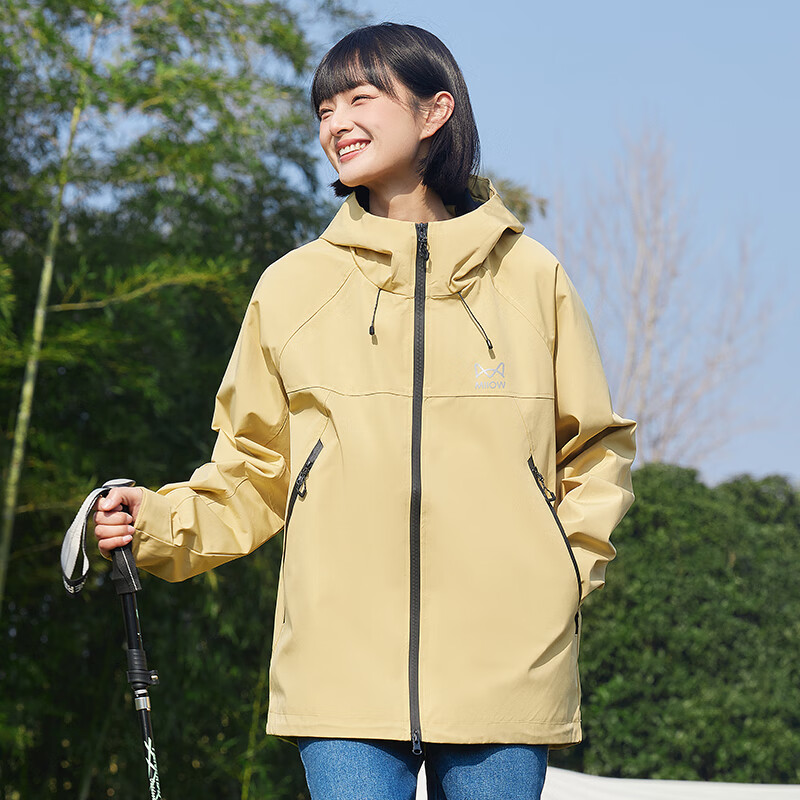 猫人户外冲锋外套男女单层春秋季2024新款潮牌透气防水夹克外套 灰白 XL 【145-160斤】