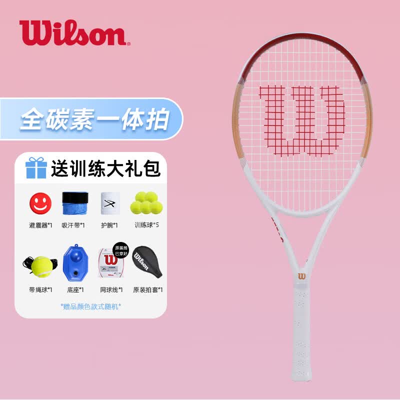 威尔胜（Wilson）网球拍全碳素轻量男女单人社团一体初学带训练器套装球拍 WR106510U1 白棕 262g-1号柄