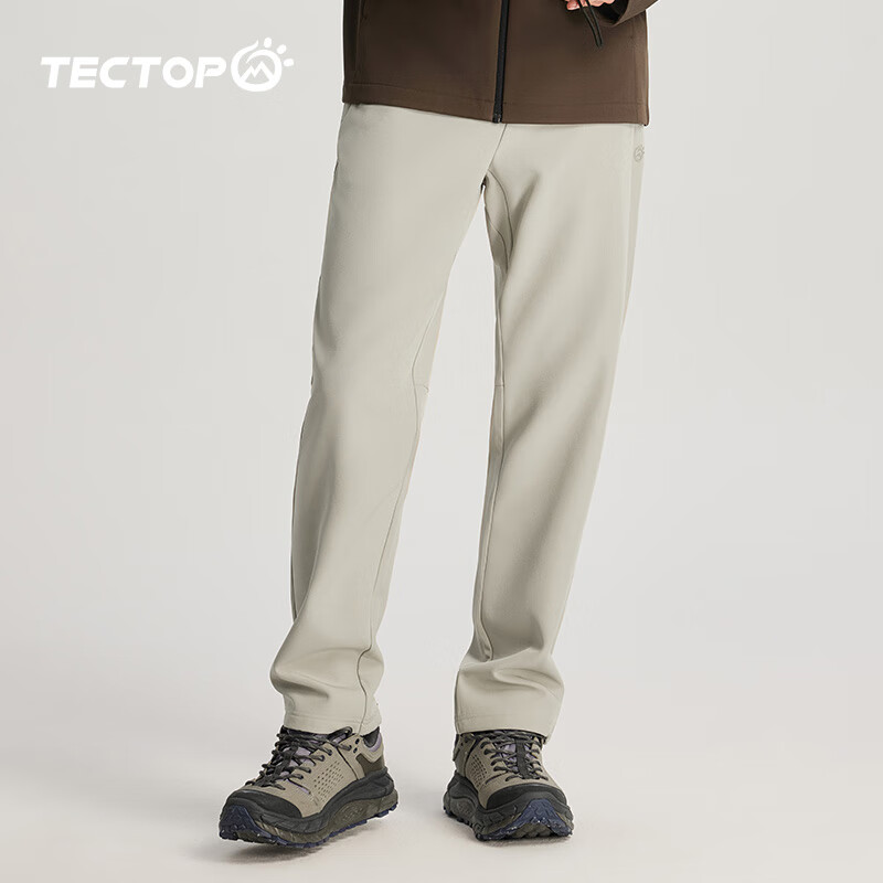 探拓(TECTOP)休闲裤男防风防泼水2026秋冬加绒保暖软壳长裤户外登山裤子 黄粱 S