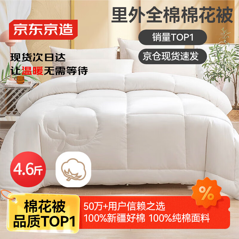 京东京造100%天然新疆棉花被 纯棉被芯双人被子 春秋被4.6斤2x2.3m