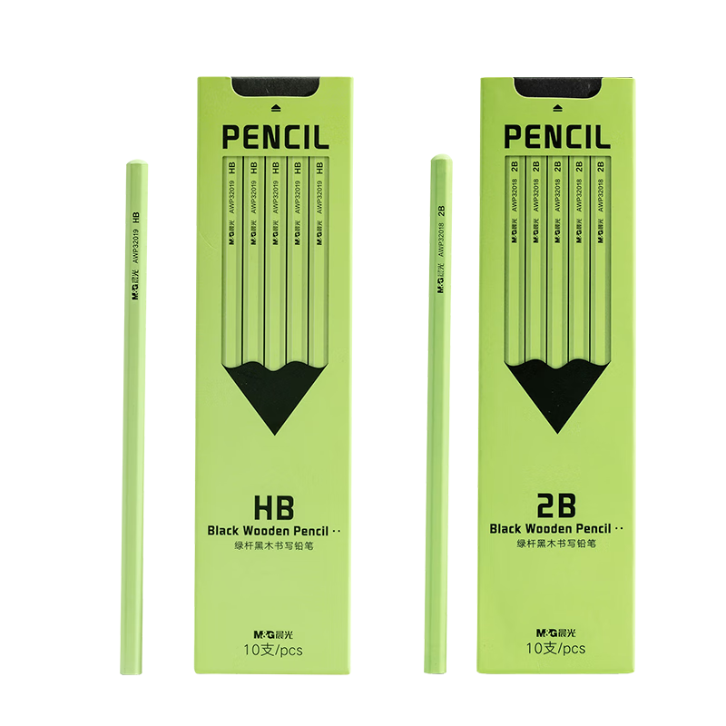 晨光（M&G）文具HB高端黑木铅笔 高颜值小绿杆 小学生一年级安全无毒幼儿园儿童练字无铅毒10支/盒AWP32019