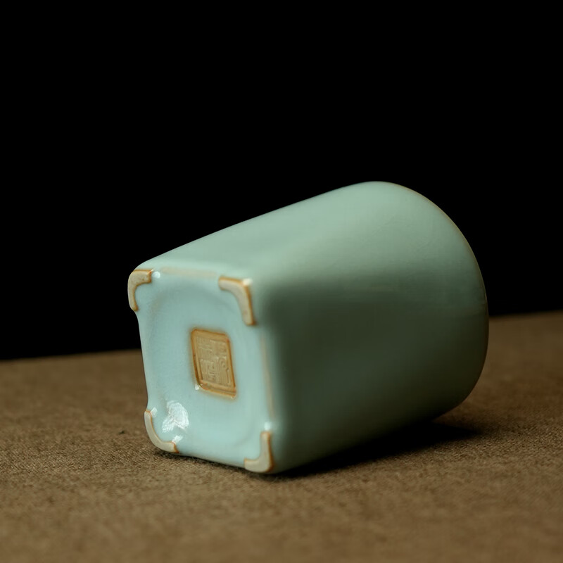 汝誉天下汝窑茶具茶杯水杯主人杯压手杯禅定杯汝州汝瓷天青冰裂陶瓷茶盏 天圆地方杯(单杯)85ml